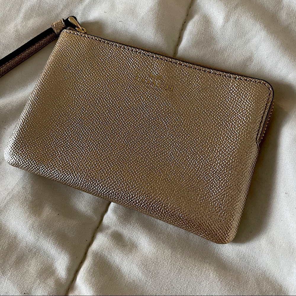 Coach Metallic Gold Leather Wristlet Clutch